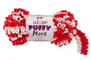 Alize Puffy MORE 6286 - červená a béžová (obojstranný úplet, pletenie bez ihlíc)