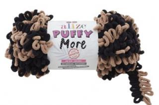 Alize Puffy MORE 6289 - čierna a hnedá (obojstranný úplet, pletenie bez ihlíc)
