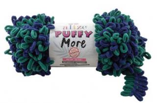 Alize Puffy MORE 6293 - modrá a zelená (obojstranný úplet, pletenie bez ihlíc)
