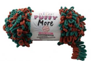 Alize Puffy MORE 6294 - tehlová a zelená (obojstranný úplet, pletenie bez ihlíc)