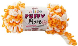 Alize Puffy MORE 6360 - oranžová a maslová (obojstranný úplet, pletenie bez ihlíc)