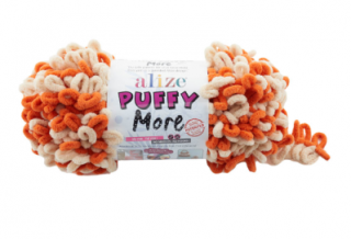 Alize Puffy MORE 6506 - oranžová a béžová (obojstranný úplet, pletenie bez ihlíc)