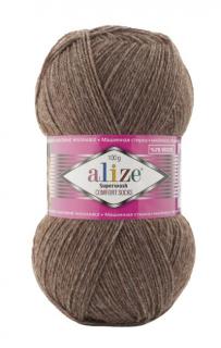 Alize Superwash 240 - hnedá melange (ponožková priadza, 75% vlna)