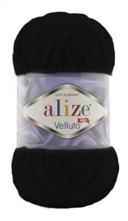 Alize Velluto 60 - čierna (hebká ženilková priadza, 100 g, 68 m)