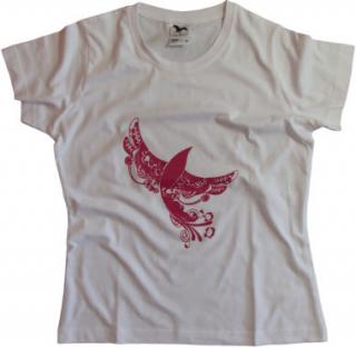 Dámske biele tričko-Magenta letiaci vtáčik