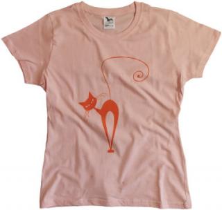 Dámske ružové tričko-Oranžová mačička