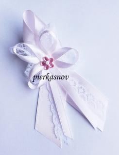 Svadobné pieko veľké  - bielo - ružové s čipkou (s ružovým kamienkom a perličkou)