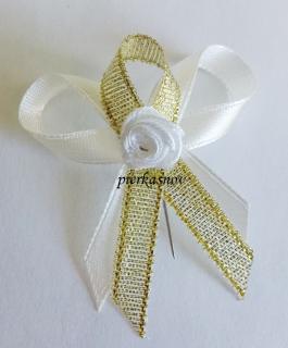 svadobné pierko krémovo - zlaté  s bielou ružičkou VZOR 1 (vzadu krémová - vpredu zlatá)