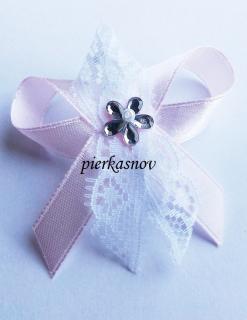 Svadobné pierko malé pre hostí ružové s čipkou (so strieborným  kamienkom a perličkou)