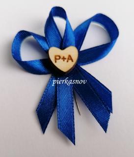 svadobné pierko modré s dreveným srdiečkom - s iniciálmi - VZOR 3 (modrá)
