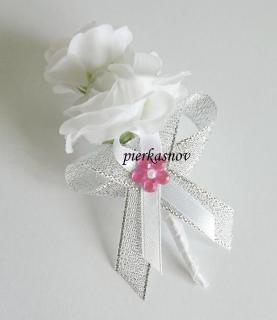 Svadobné pierko  - trojruža so striebornou stužkou (ružový kamienok + biela perlička)