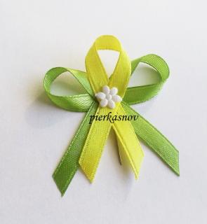 svadobné pierko žlto - zelené s bielym kvietkom (vzadu zelená - vpredu žltá)