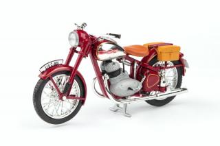 Jawa 350 Pérák, 1950 (Dark Red) s brašnami - Abrex 1:18