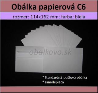 Papierové obálky C6, 114x162mm; *1ks