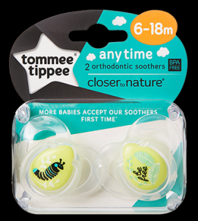 Tommee Tippee cumlík 6-18m ANY TIME žltý (2ks ortodontický)