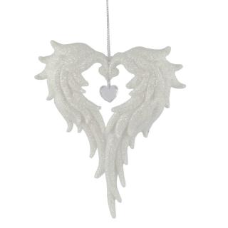 Anjelské krídla so srdcom závesné biele 16cm