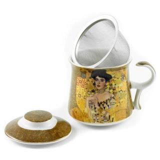 Gustav Klimt porcelánová šálka na čaj so sitkom a prikrývkou Adele