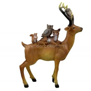 Jeleň soška so zvieratkami ležiaca líška 32cm