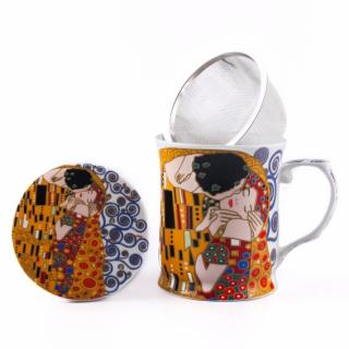 Klimt bozk nový porcelánová šálka na čaj so sitkom a prikrývkou