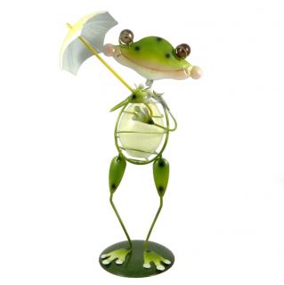 Kovová dekorácia žaba s dáždnikom fosforová 30cm