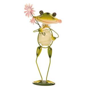 Kovová dekorácia žaba s kvetmi fosforová 30cm