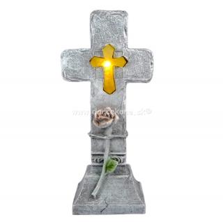 Solárny náhrobný kameň kríž s ružou 30cm