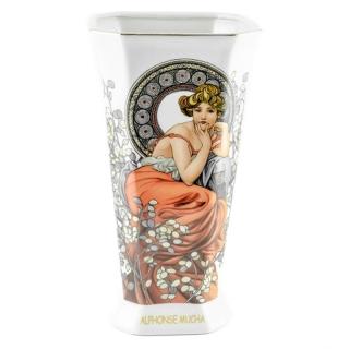 Veľká porcelánová váza Alfons Mucha biela 28cm