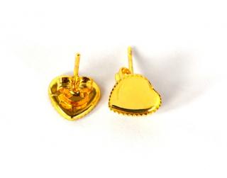 Napichovacie náušnice - lôžka - tvar srdce - zlatá farba