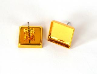 Napichovacie náušnice - lôžka - tvar štvorec - zlatá farba