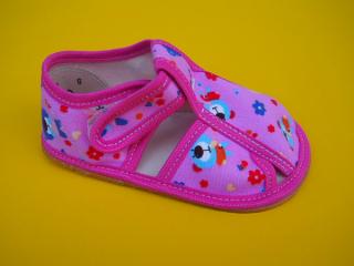 Detské barefoot papučky Baby Bare - ružové s mackom BAREFOOT 736-SK403