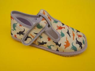 Detské barefoot papučky Beda - Dinosaurus BAREFOOT 678-SK666