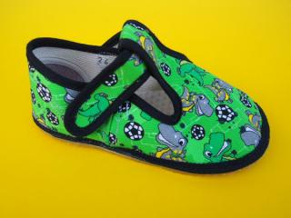 Detské barefoot papučky Beda - Green dinoball BAREFOOT 107-SK031