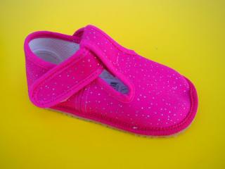 Detské barefoot papučky Beda - ružové trblietavé BAREFOOT 235-SK666