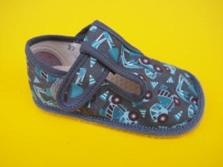 Detské barefoot papučky Beda - šedé s autami BAREFOOT 893-SK666