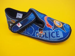 Detské barefoot papučky EF - modré polícia BAREFOOT 052-SK671