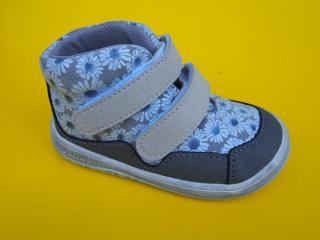 Detské kožené barefoot topánky Jonap - Bella šedá s kvietkami BAREFOOT 219-SK641