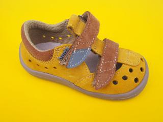 Detské kožené sandálky Beda - Mauro žlté BAREFOOT 881-SK677