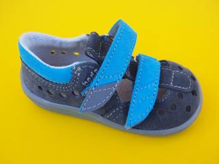 Detské kožené sandálky Beda - Robin šedomodré BAREFOOT 1037-SK006