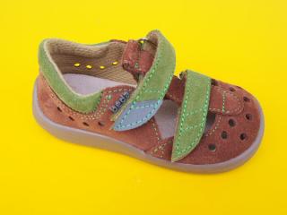 Detské kožené sandálky Beda - Woody hnedozelené BAREFOOT 307-677