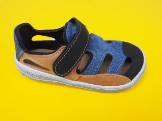 Detské kožené sandálky Jonap - Danny rifľová BAREFOOT 888-SK641