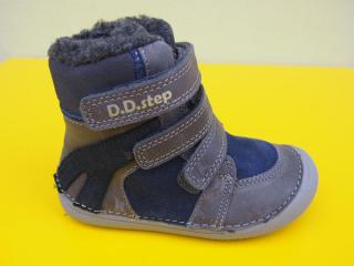 Detské kožené zimné topánky D.D.Step W063 - 381A  dark grey BAREFOOT 597-SK524