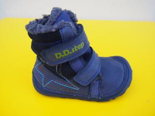 Detské kožené zimné topánky D.D.Step W073 - 688A royal blue BAREFOOT 007-SK524
