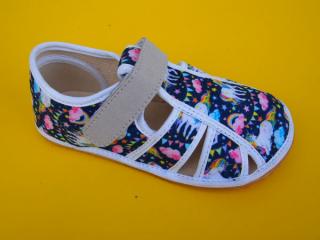 Detské papučky Jonap - modré jednorožec BAREFOOT 369-SK036