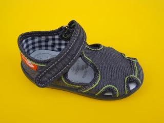 Detské papučky Renbut - šedé so zelenou lemovkou ORTO 084 - SK510