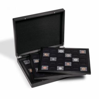 Kazeta VOLTERRA TRIO de Luxe, 90 x QUADRUM MINI 38 x 38 mm, čierny (HMK3T30MSS) ( Presentation case for 90 QUADRUM MINI coin capsules, black, 3 trays)