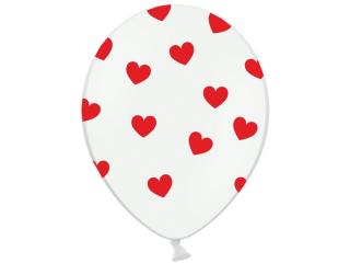 Balón biely s červenými srdiečkami  (10ks)
