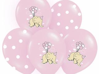 Balón  Sloník a bodky  - ružový (10ks)