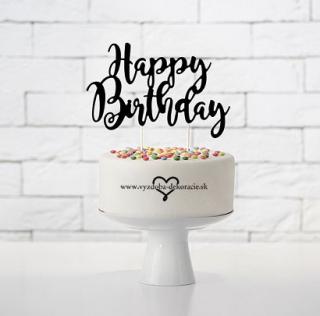 Zápich na tortu Happy Birthday čierny