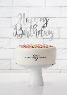 Zápich na tortu Happy Birthday strieborný