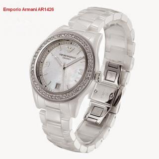 Emporio Armani AR1426 Ceramica. Dámske hodinky (Keramické hodinky v bielej farbe so strieborným číselníkom)